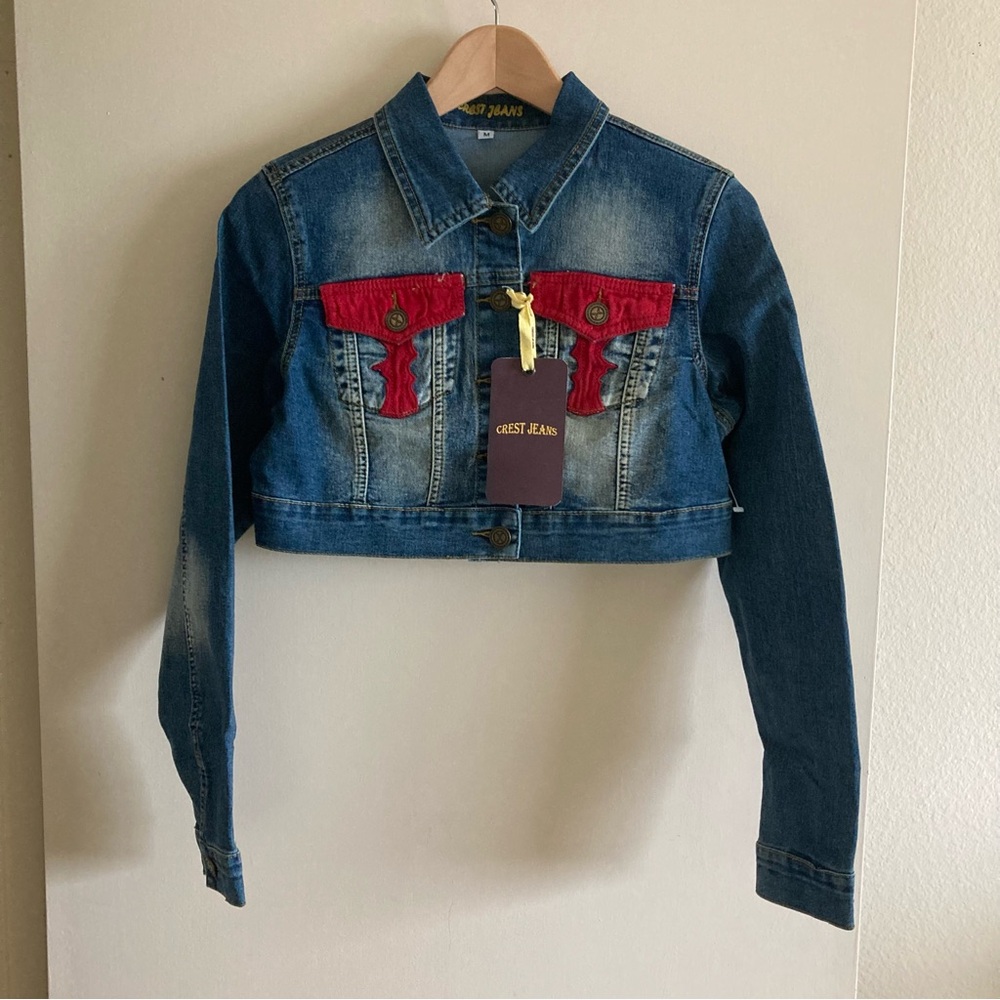 Crest Cropped Denim Jean Jacket | NWT